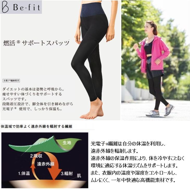 トップ 【効果的なダイエットを】Befit 光電子 燃活サポートスパッツ XLサイズ　脚やせにも！レギンス スパッツ