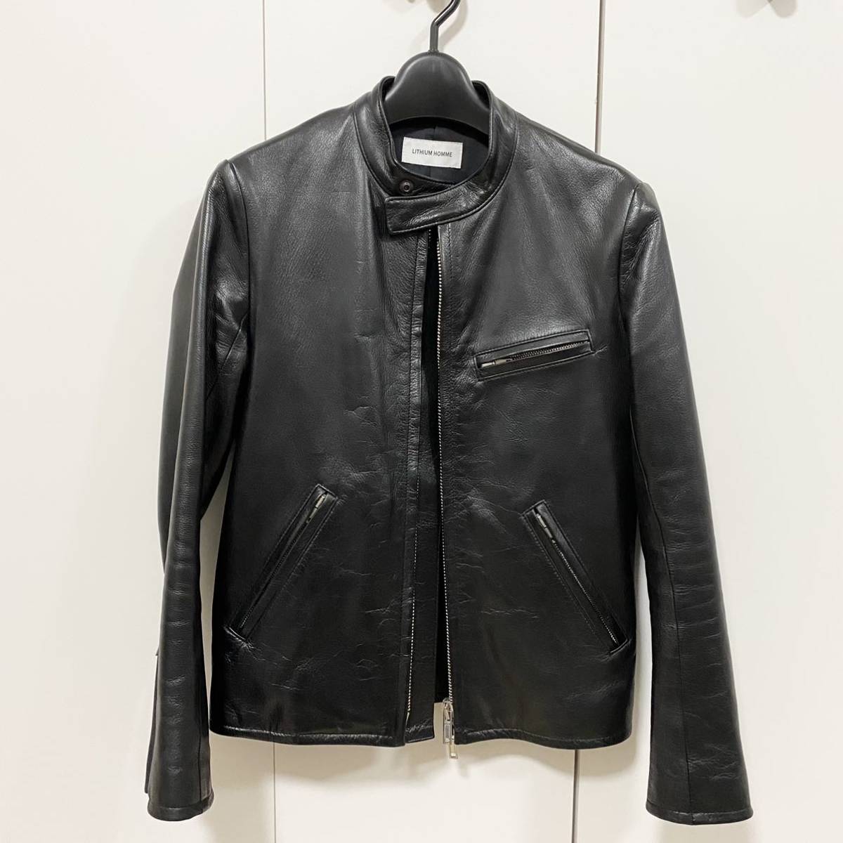 【美品】LITHIUM HOMMEリチウムオム 40 LEATHER SINGLE RIDERS JACKET レザーシングルライダースジャケット 黒  ブラック 21AW 定価17万円