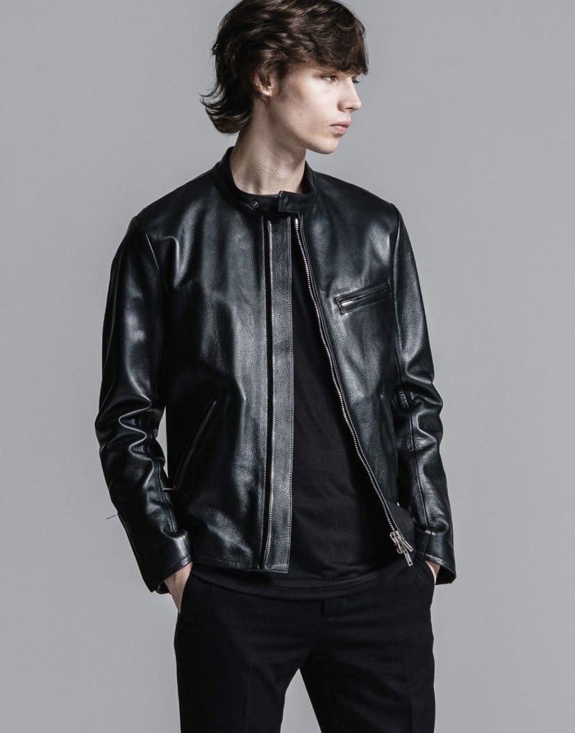 【美品】LITHIUM HOMMEリチウムオム 40 LEATHER SINGLE RIDERS JACKET レザーシングルライダースジャケット 黒  ブラック 21AW 定価17万円