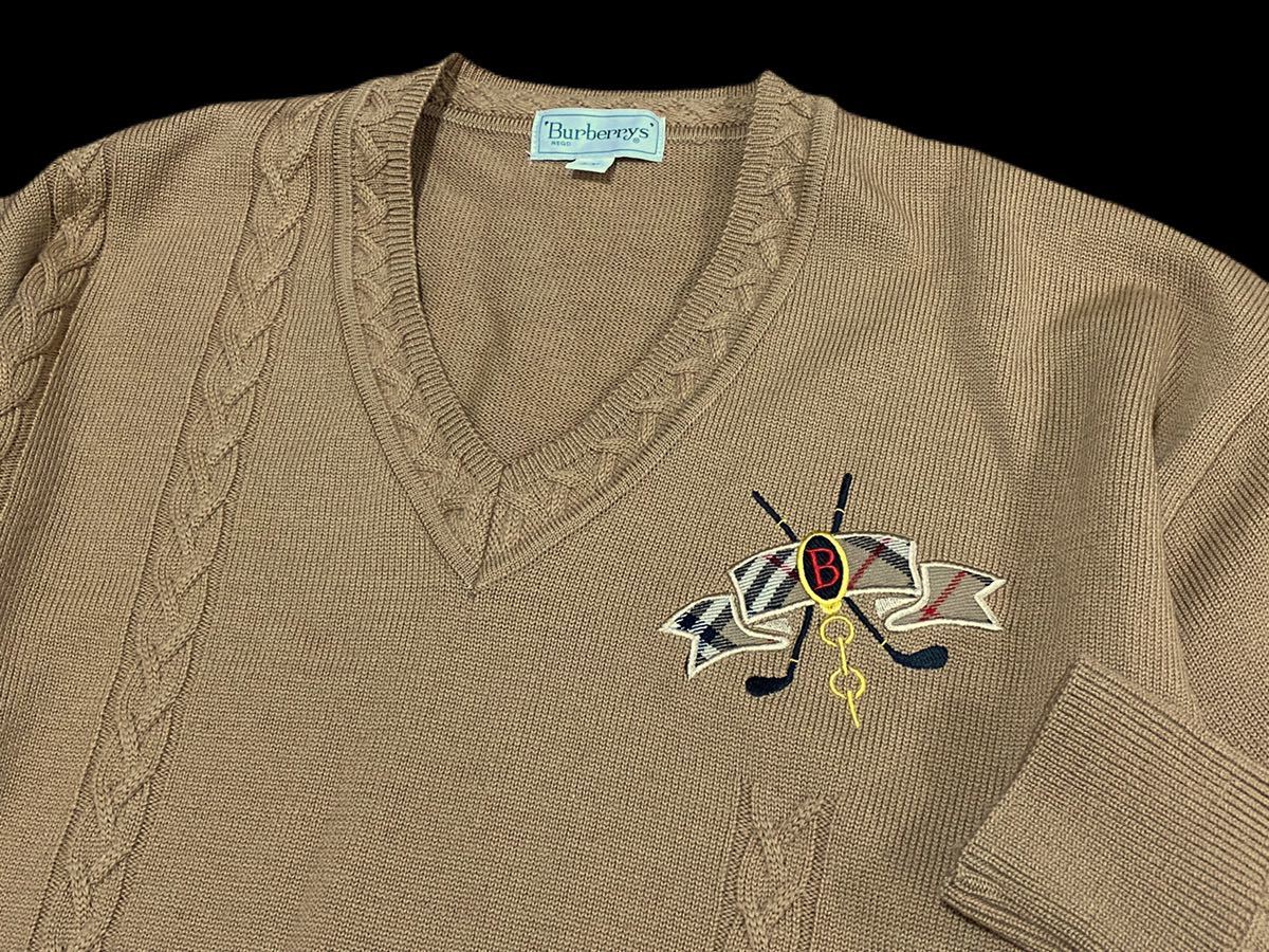 人気を誇る burberrys 【稀少品】バーバリー Vネックセーター 2022年新作入荷 ヴィンテージ BURBERRY バーバリー セーター 英国製 カーキ ニット ニット/セーター