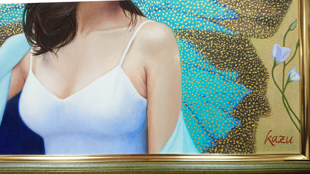 【真作】星野清和 (本人出品) 題名 Fairy(妖精)油彩画 F6 リアリズム 写実絵画 幻想絵画 白日会会友