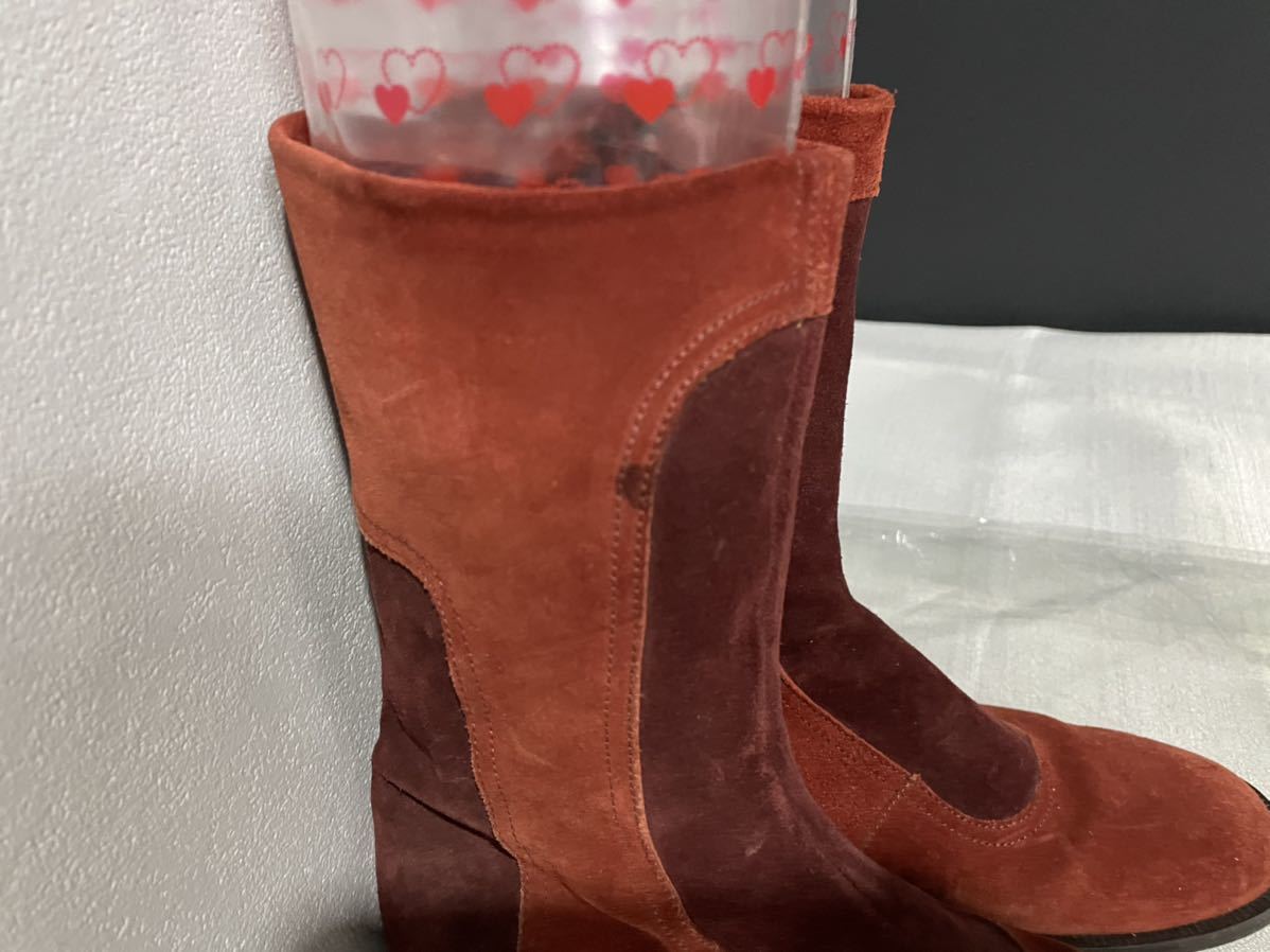 Furla FURLA original leather suede red red lady's long half boots 