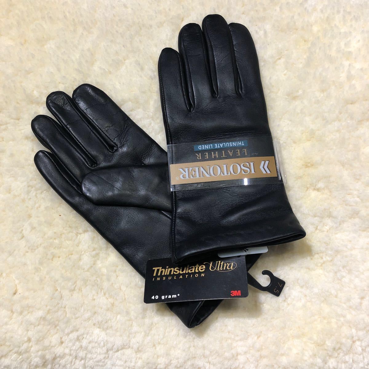 黒本革レザー手袋　暖か柔らか　3Mシンサレート素材　グローブ 7.5