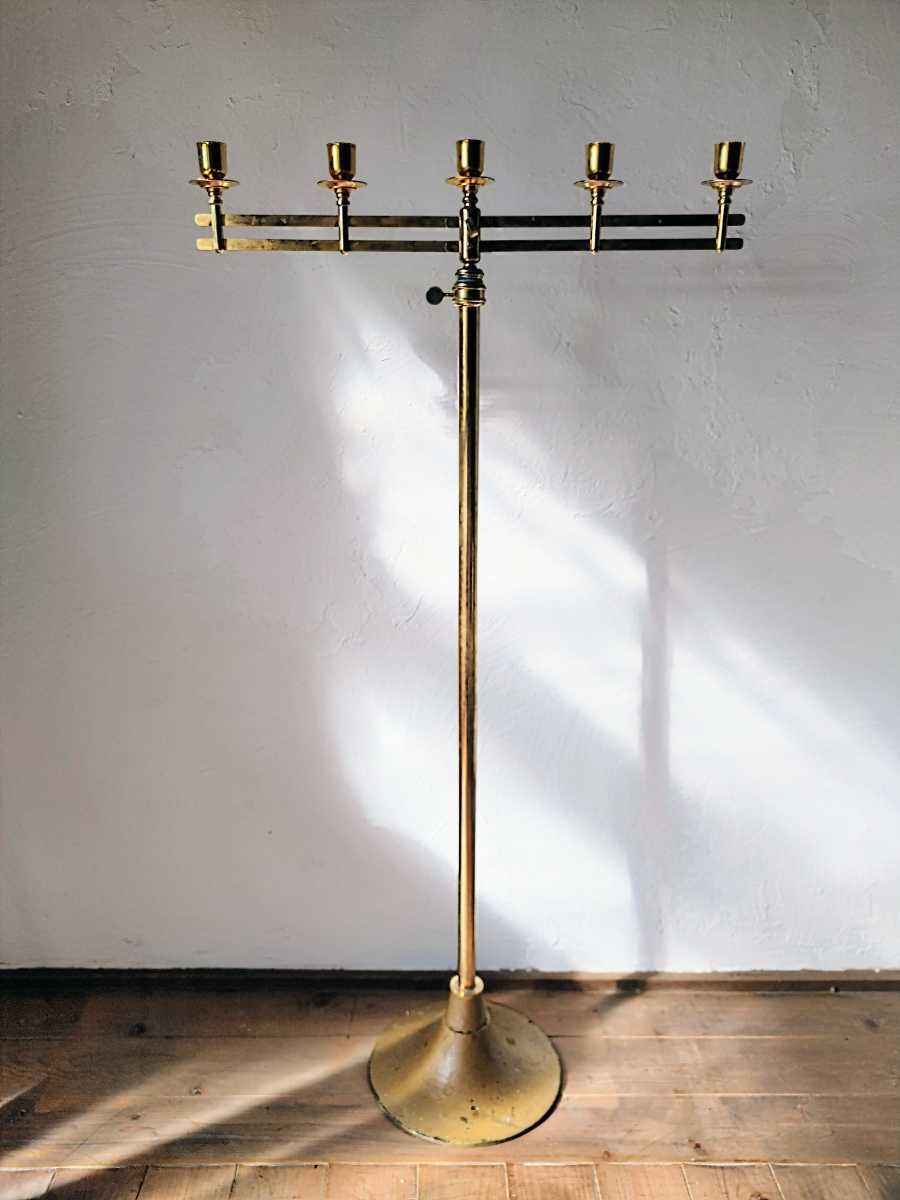 ヴィンテージ 大型 真鍮 ５灯 キャンドルスタンド 伸縮 120～200cm