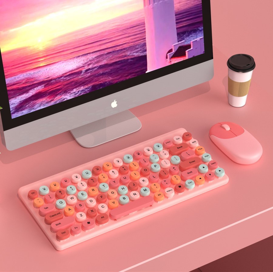 ワイヤレス キーボード マウス セット ワイヤレス かわいい ピンク グリーン ブルー Bluetooth パソコン Mac Windows タイプライター
