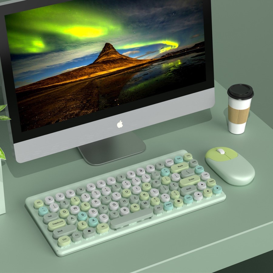 ワイヤレス キーボード マウス セット ワイヤレス かわいい ピンク グリーン ブルー Bluetooth パソコン Mac Windows タイプライター