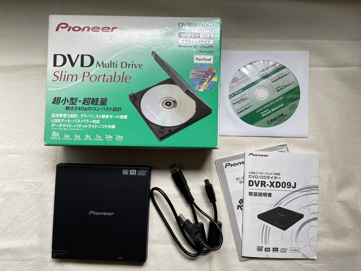 美品★Pioneer DVD ライター Multi Drive Slim Portable クラムシェルタイプ DVR-XD09J 動作確認済み DVD/CD WRITER USB2.0