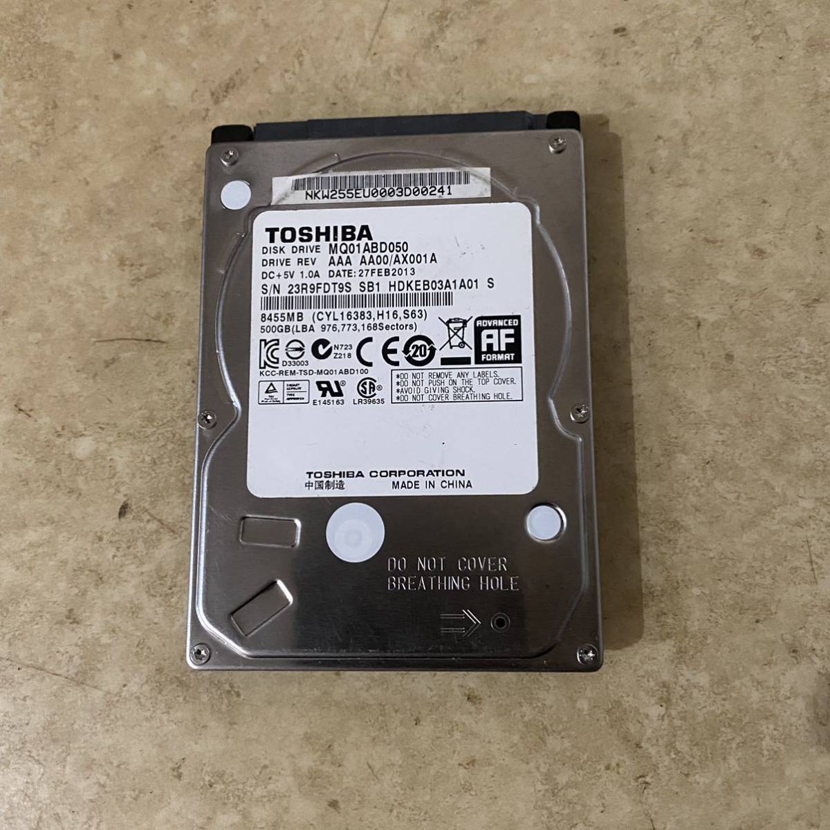 2.5インチ TOSHIBA 500GB ハードディスク HDD 管理番号 P3750_画像1