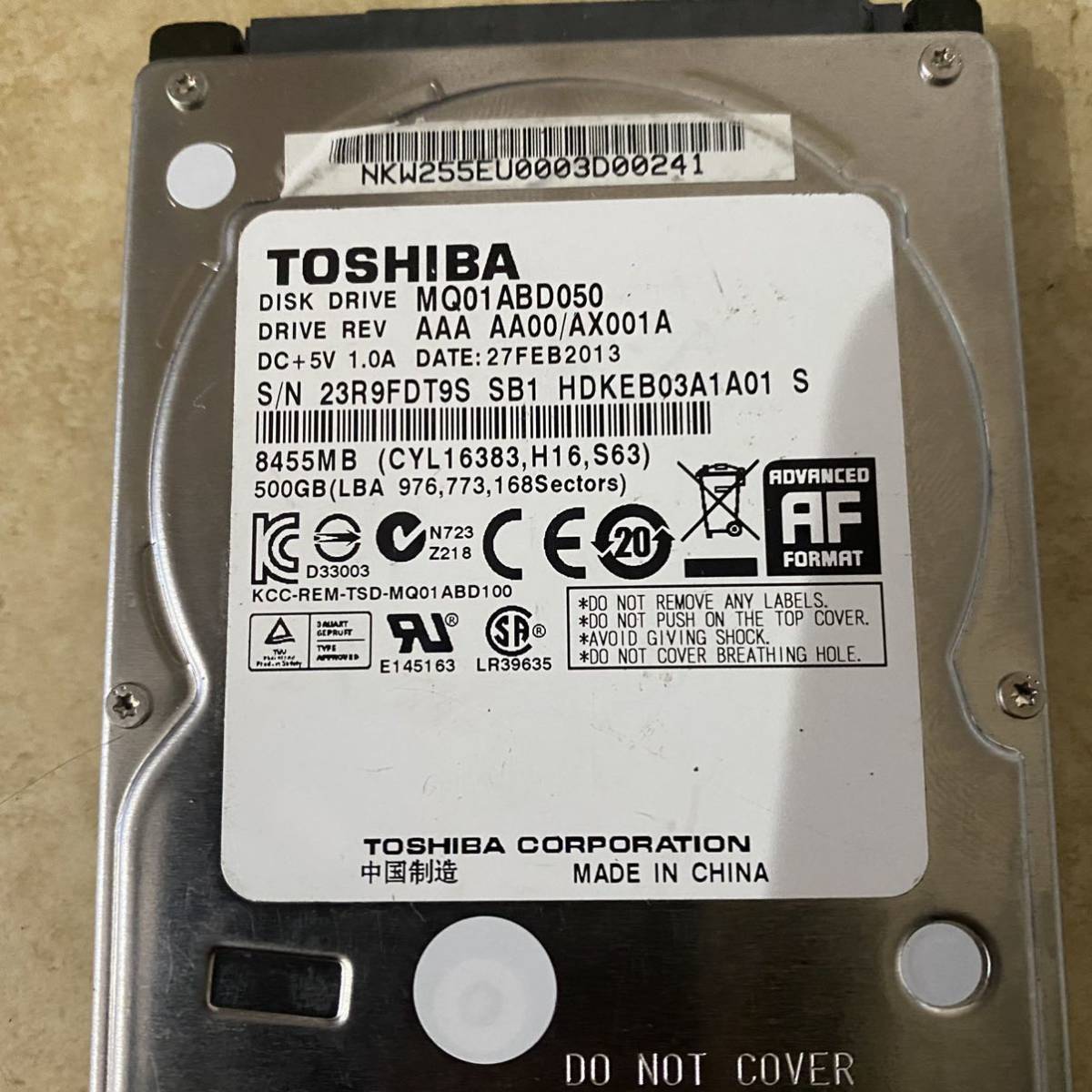 2.5インチ TOSHIBA 500GB ハードディスク HDD 管理番号 P3750_画像3