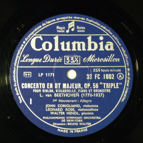 LP Columbia 10インチ　ベートーヴェン／三重協奏曲　　ブルーノ・ワルター、ジョン・コリリアーノ、レナード・ローズ、ワルター・ヘンドル_画像3