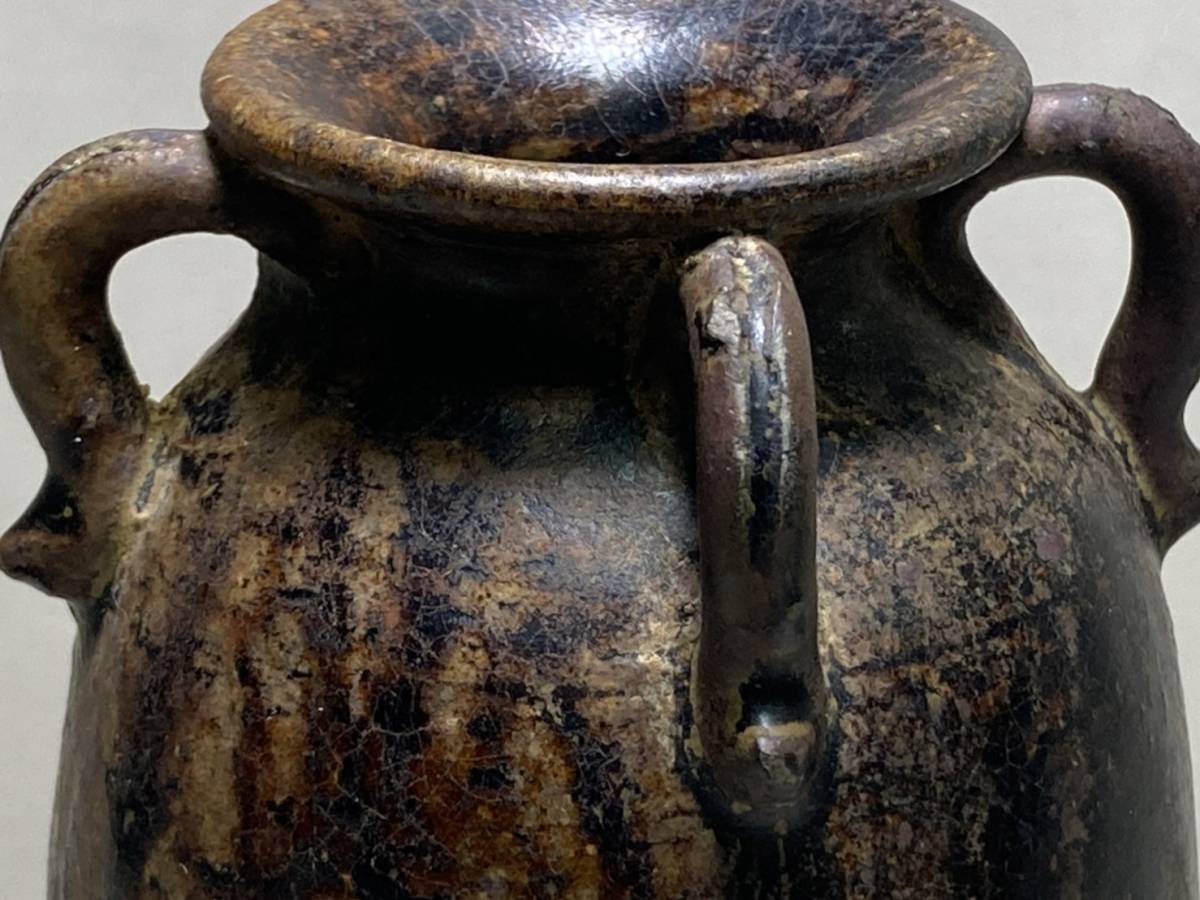 置物【クメール四耳壺 黒釉 長瓶 タイ 東南アジア カンボジア 4
