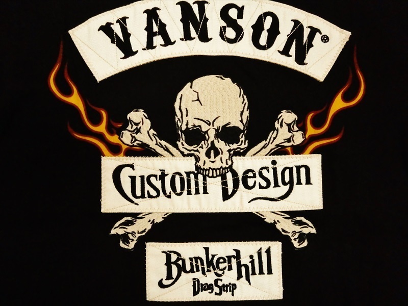 バンソン VANSON NVLT-2118 刺繍＆布ワッペン「クロスボーンスカル＆フレイム」長袖Tシャツ ブラック Lサイズ 新品_画像2
