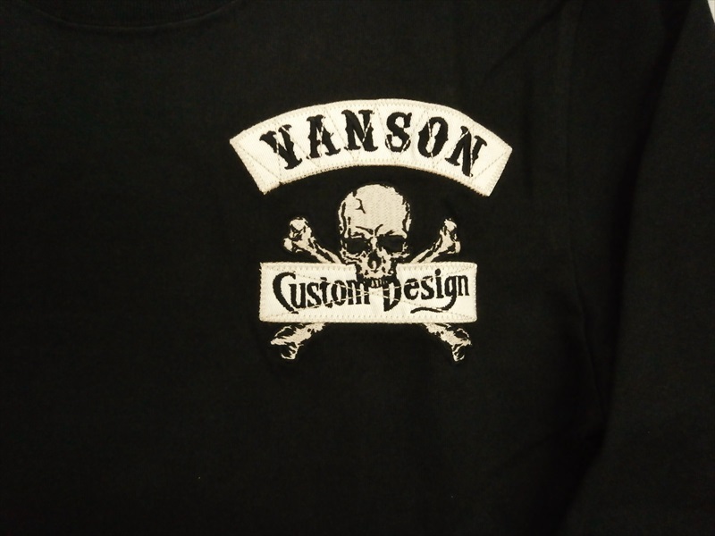 バンソン VANSON NVLT-2118 刺繍＆布ワッペン「クロスボーンスカル＆フレイム」長袖Tシャツ ブラック Lサイズ 新品_画像4