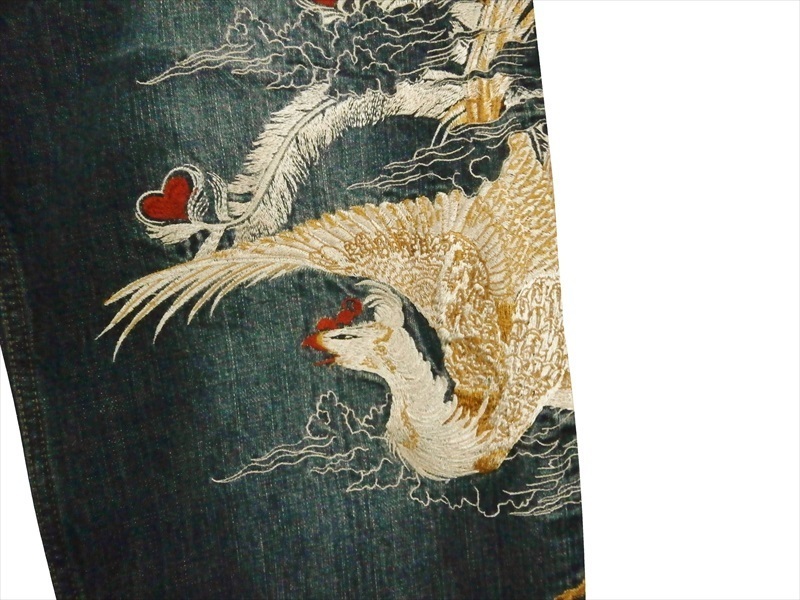 .. soul mechanism soul 284271 total embroidery . wistaria .. white phoenix embroidery used processing Sakura . water Jaguar do switch peace pattern Denim pants / jeans W34 new goods 