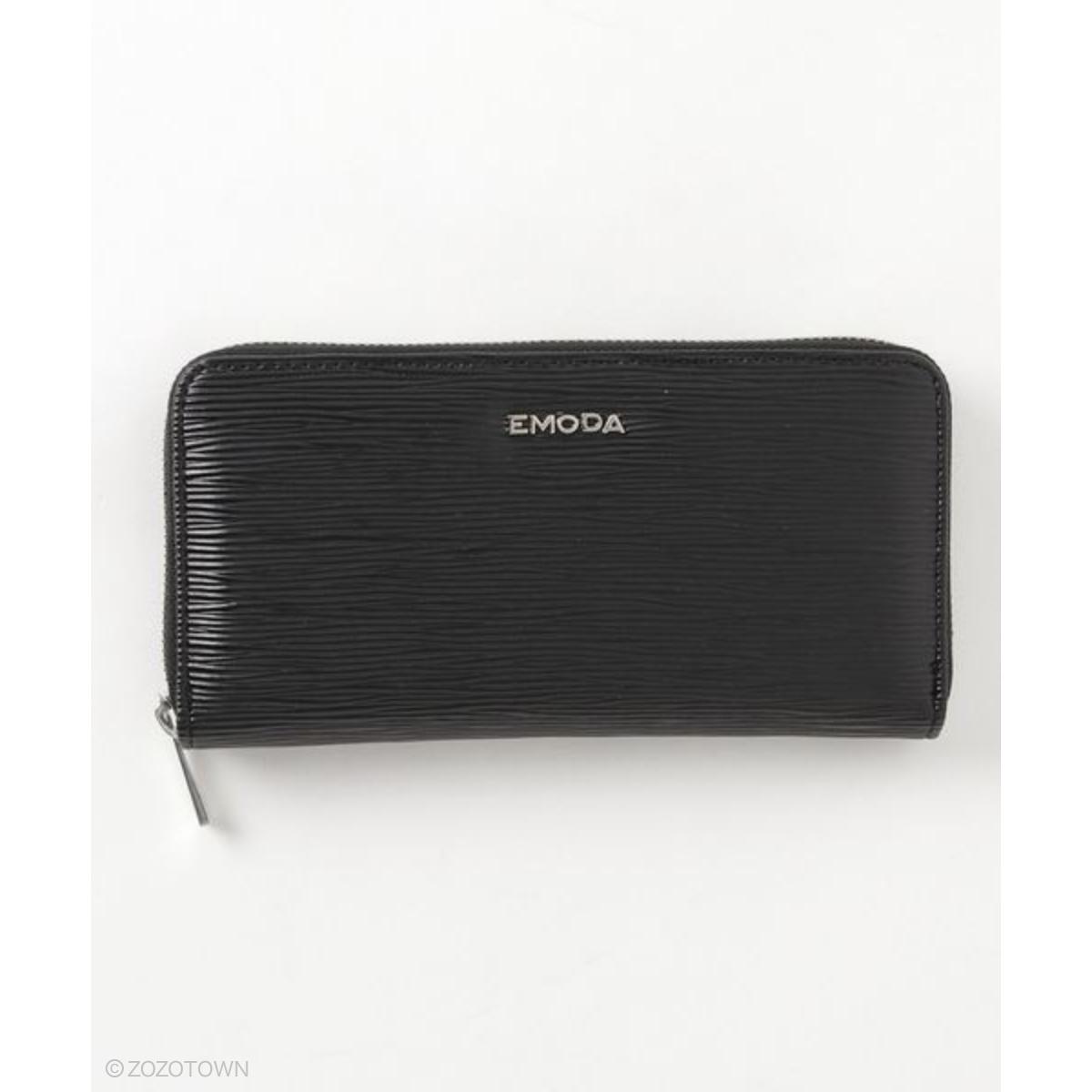 EMODA エモダ 長財布 財布 黒 ブラックミズシボラウンドファスナー 