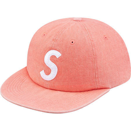 即決 supreme washed denim s logo 6 panel cap pink