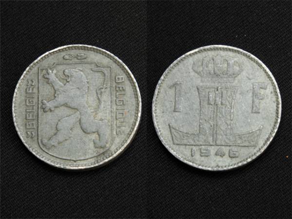 【ベルギー】 1フラン 1946年 獅子シールド 亜鉛貨_画像1