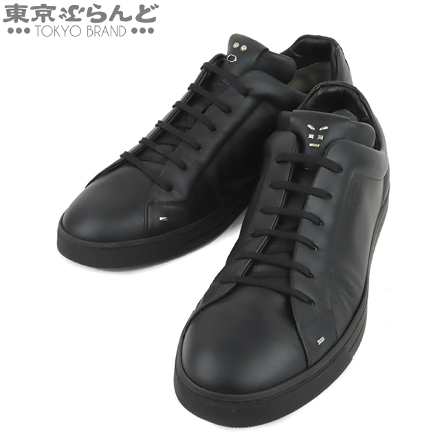101575963 フェンディ FENDI メタルフェイス スタッズ スニーカー 靴 レザー ブラック ローカット メンズ #8 26.5cm 7E1008_画像1