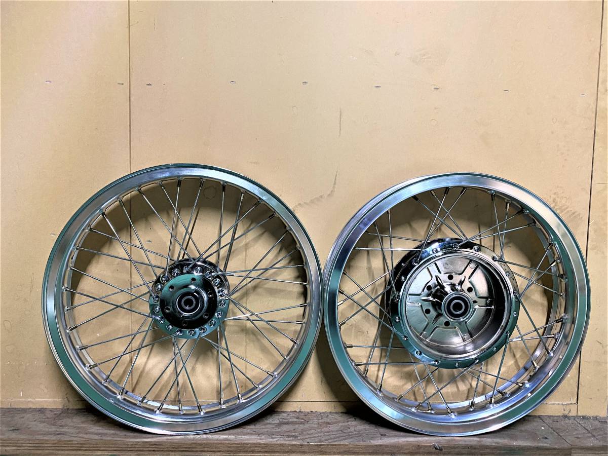 GS400 スポーク ホイール Hリム 銀 前後セット ワイド/メッキ F2.15J