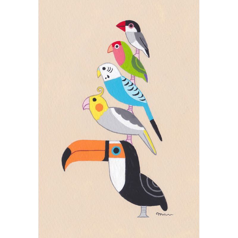 絵本作家のオーダー絵画「ポップな小鳥ブレーメン A4」小鳥/鳥/イラスト/絵/北欧/アート/絵画_画像9