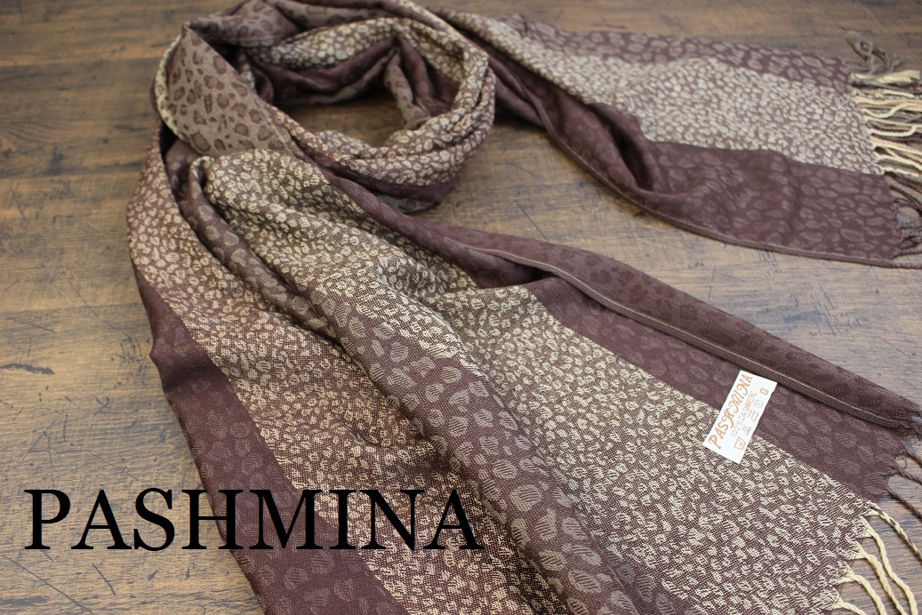 新品【Pashmina パシュミナ】レオパード柄 ヒョウ柄 ブラウン 茶色 BROWN 大判 ストール Cashmere100% カシミア_画像1