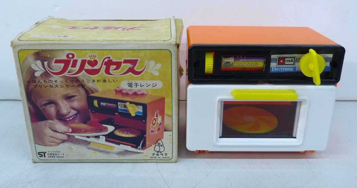 ☆レトロ!アガツマ プリンセススリーズ 電子レンジ おままごと キッチン 家電 おもちゃ 箱付き USED品☆