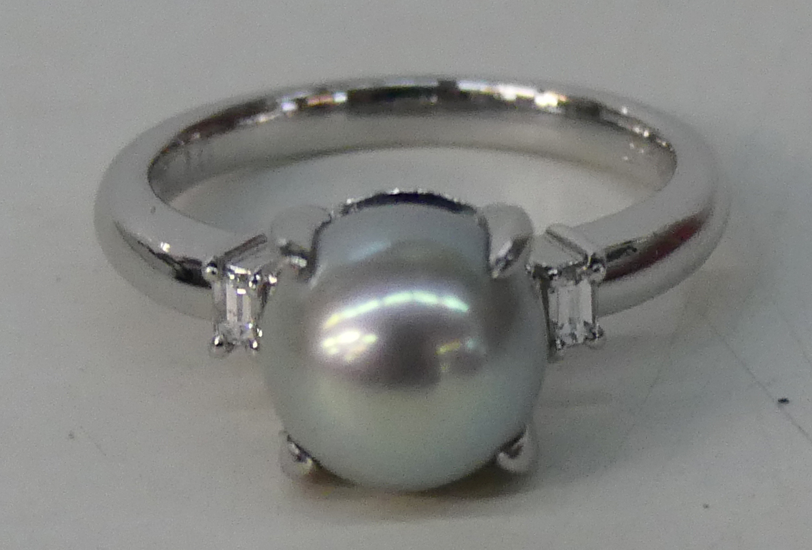 ☆真珠/パール Pt900 リング 8mm 0.10ct 12.5号 used☆-