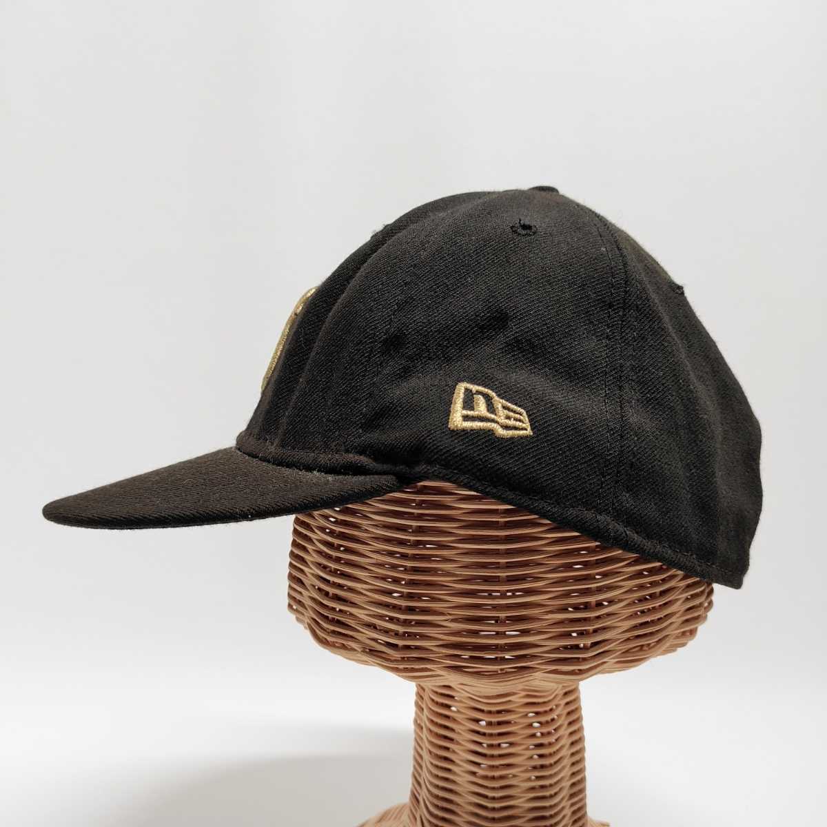 NEW ERA ニューエラ ニューヨークヤンキース USA製　肉厚刺繍ウールキャップ　帽子　ブラック　ゴールド　ウール100％　7 5/8 60.6cm_画像3