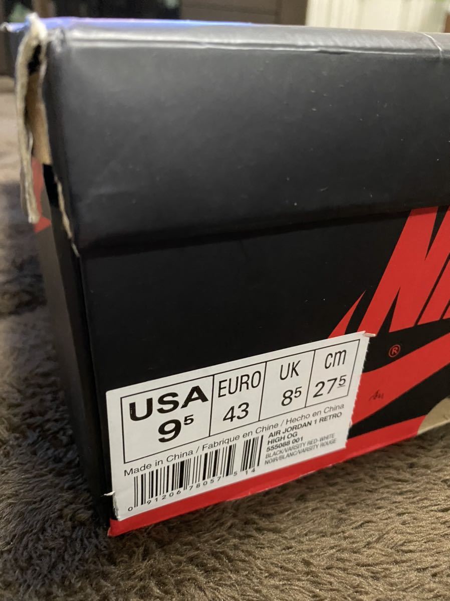 1円スタート 売り切り 処分品 中古スニーカー 黒赤 27.5cm US9.5 箱潰れ 索引: nike jordan 123456789 airmax supreme vans_画像10