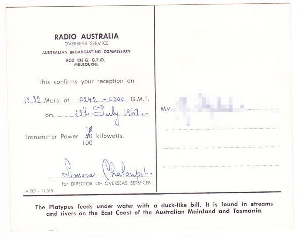 77%OFF!】 ベリカード Radio Australia １９６７年 ＢＣＬ lacistitis.es