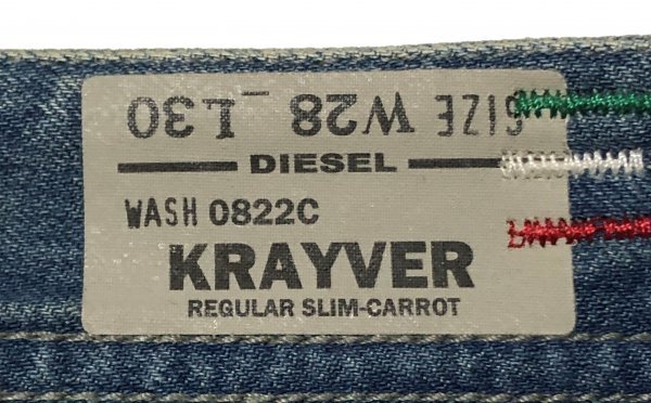 DIESEL ディーゼル KRAYVER WASH0822C　REGULAR SLIM-CARROT　ダメージ加工 デニムパンツ ジーンズ　イタリア製 W28 メンズ