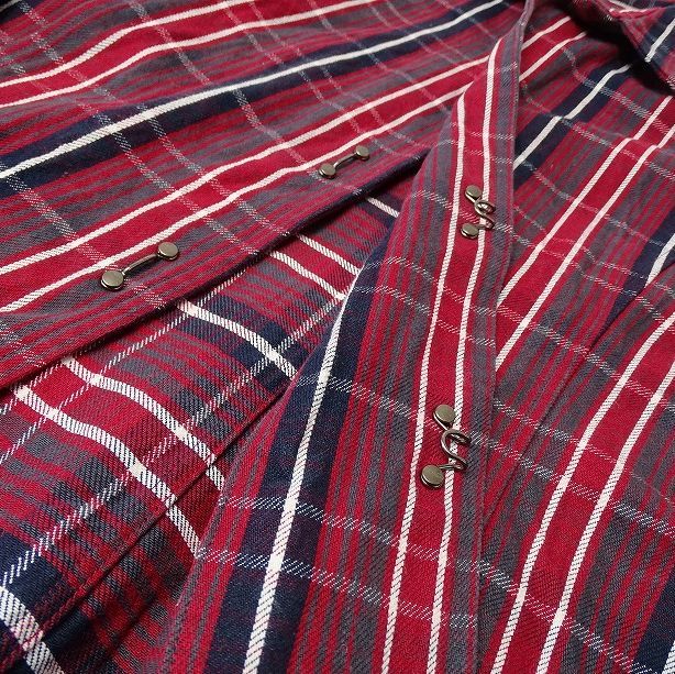 wjk ダブルジェイケイ 厚手コットン チェック ツーフック ネルシャツ 日本製 メンズ 羽織 長袖シャツ ジャケット (M) 赤系 ●S-280_画像3