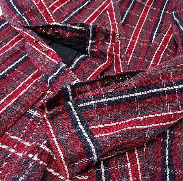 wjk ダブルジェイケイ 厚手コットン チェック ツーフック ネルシャツ 日本製 メンズ 羽織 長袖シャツ ジャケット (M) 赤系 ●S-280_画像4