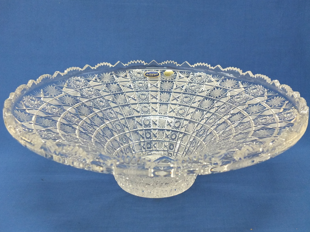 ボヘミア BOHEMIA カットガラス 大皿 フルーツ皿 コンポート 盛り皿 クリスタルガラス 直径40cm