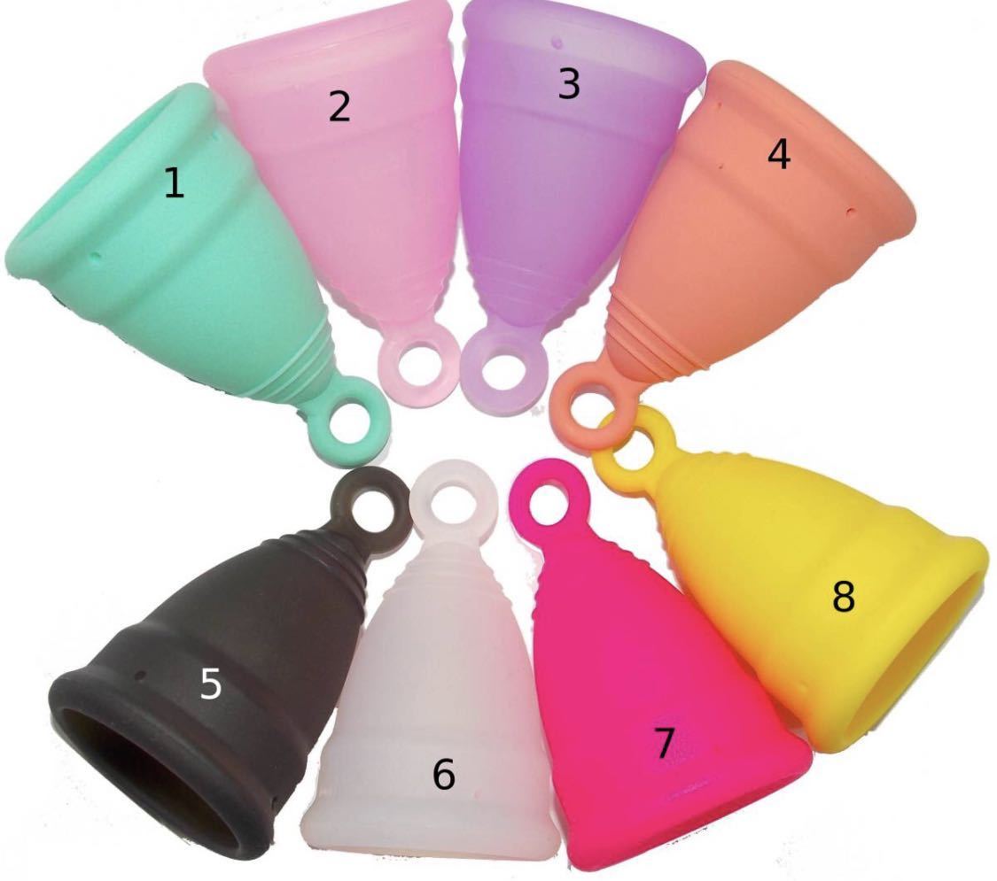 FDA認証月経カップ全8色 選べるSサイズLサイズ2個セット,携帯巾着袋,洗浄カップ付き計4点セット