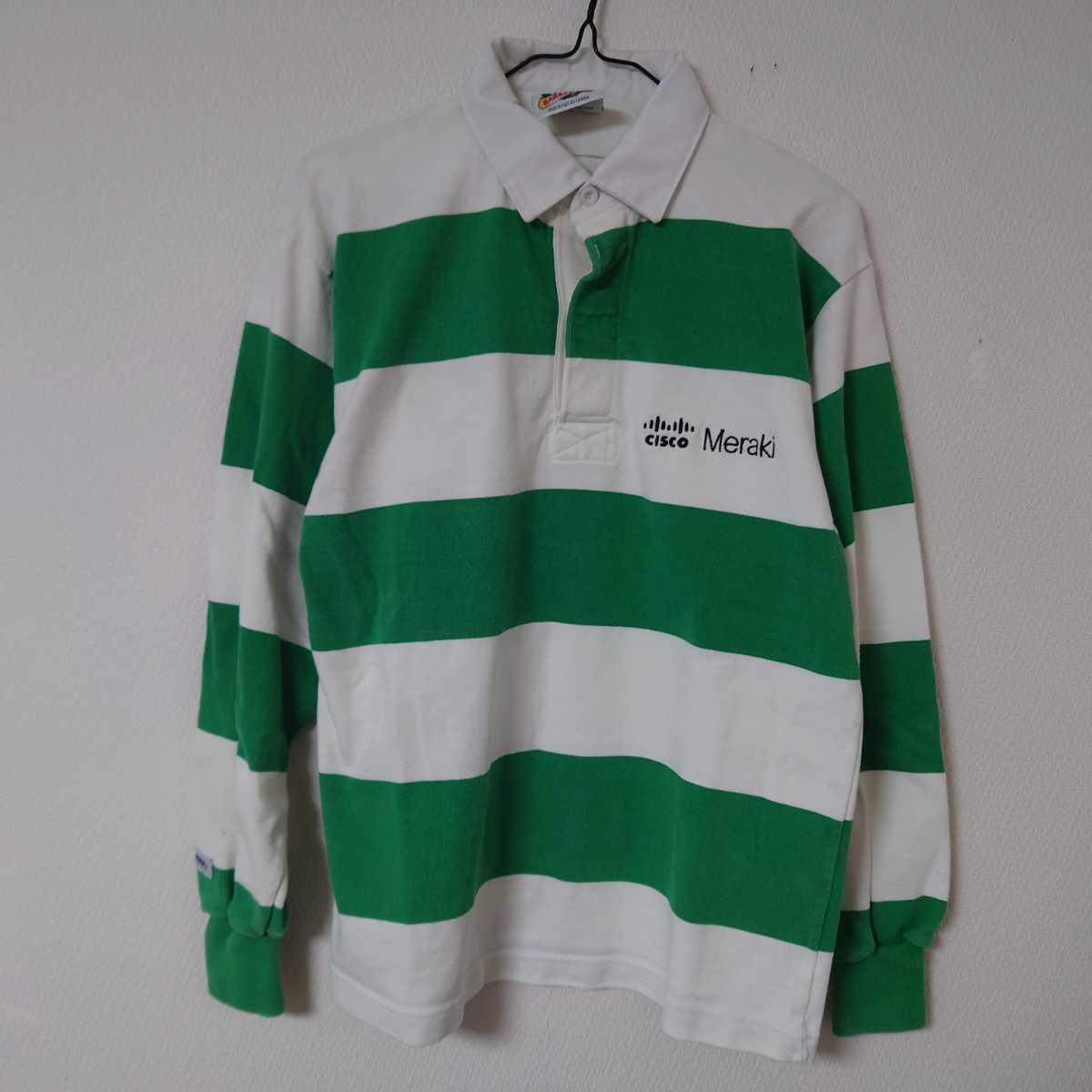 BARBARIAN バーバリアン ラガーシャツ ユニフォーム ビックボーダー カナダ製 白 緑 ホワイト グリーン Cisco Meraki