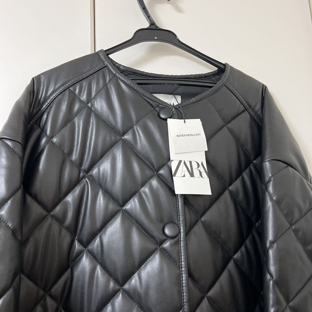 Yahoo!オークション - 新品 ZARA フェイクレザーロングパフジャケット