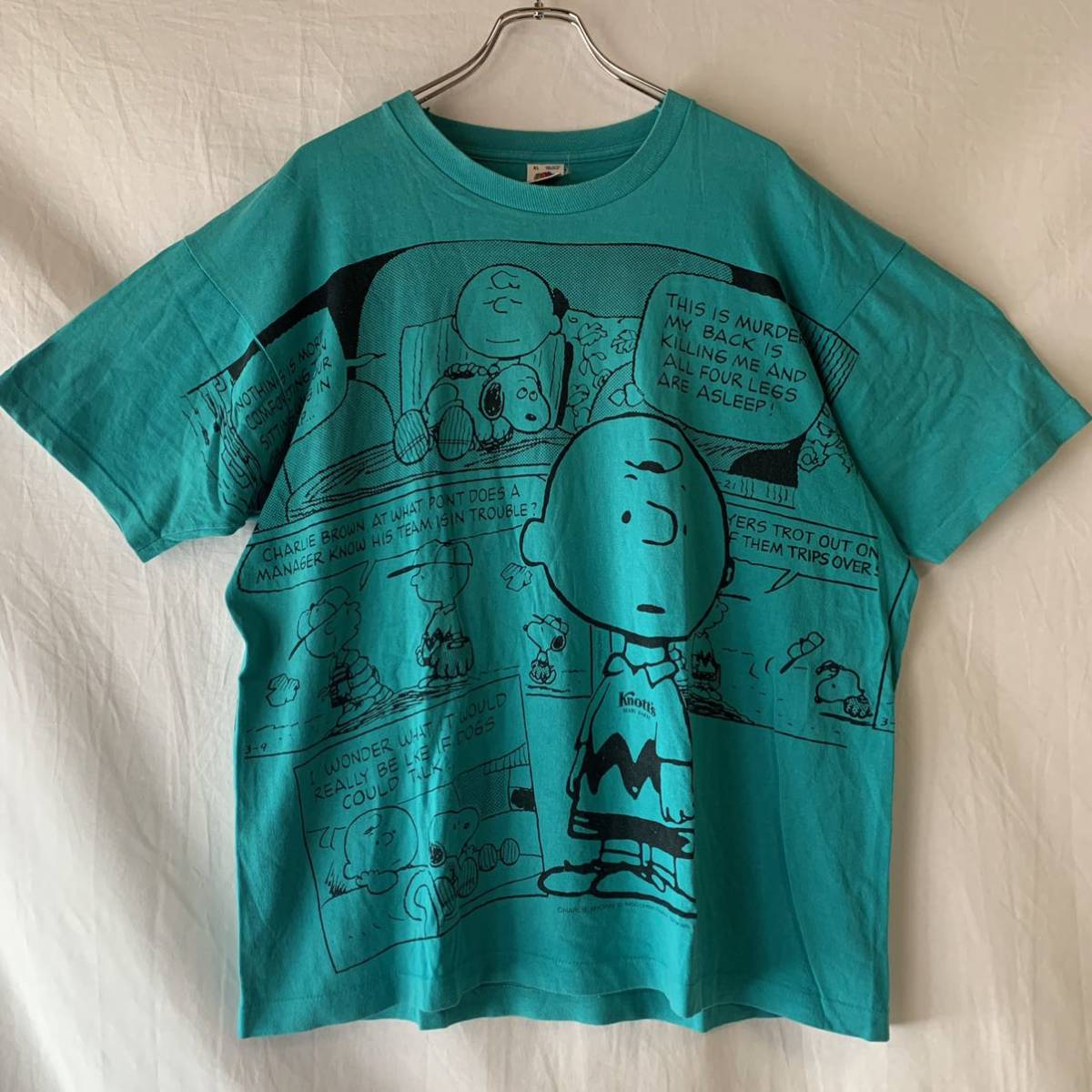 90s USA製 FRUIT OF THE LOOM SNOOPY スヌーピー 総柄 チャーリー ブラウン カートゥーン ヴィンテージ Tシャツ XL 検 モスキートヘッド