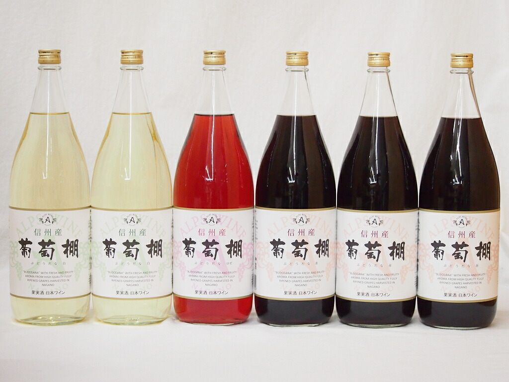 信州産葡萄棚セット 赤ワイン×3本 白ワイン×2本 ロゼワイン×1本 中口(長野県)1800ml×6