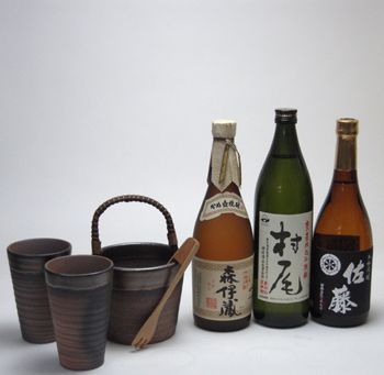 豪華酒器セット陶芸作家 安藤嘉規作(特選本格芋焼酎3本セット 森伊蔵