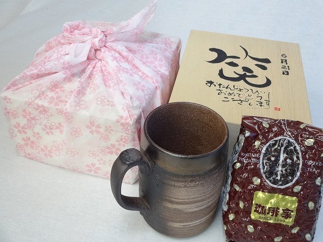  birthday 9 month 5 day set ....... congratulations laughing .. - luck came . tree box mug cup set ( domestic production Bizen gold paint mug .lifre