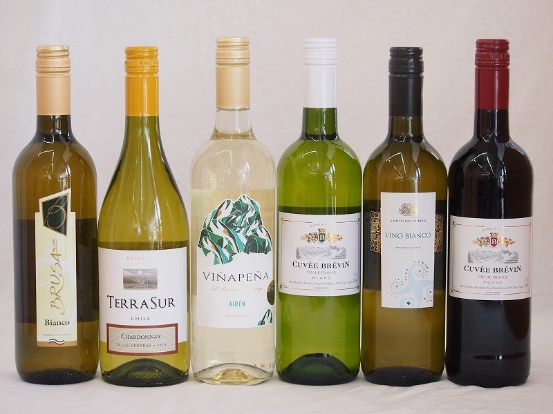  wine set selection wine 6 pcs set ( white wine 5ps.@ red wine 1 pcs )( Spain white, Italy white 2 ps, Chile white, France white 