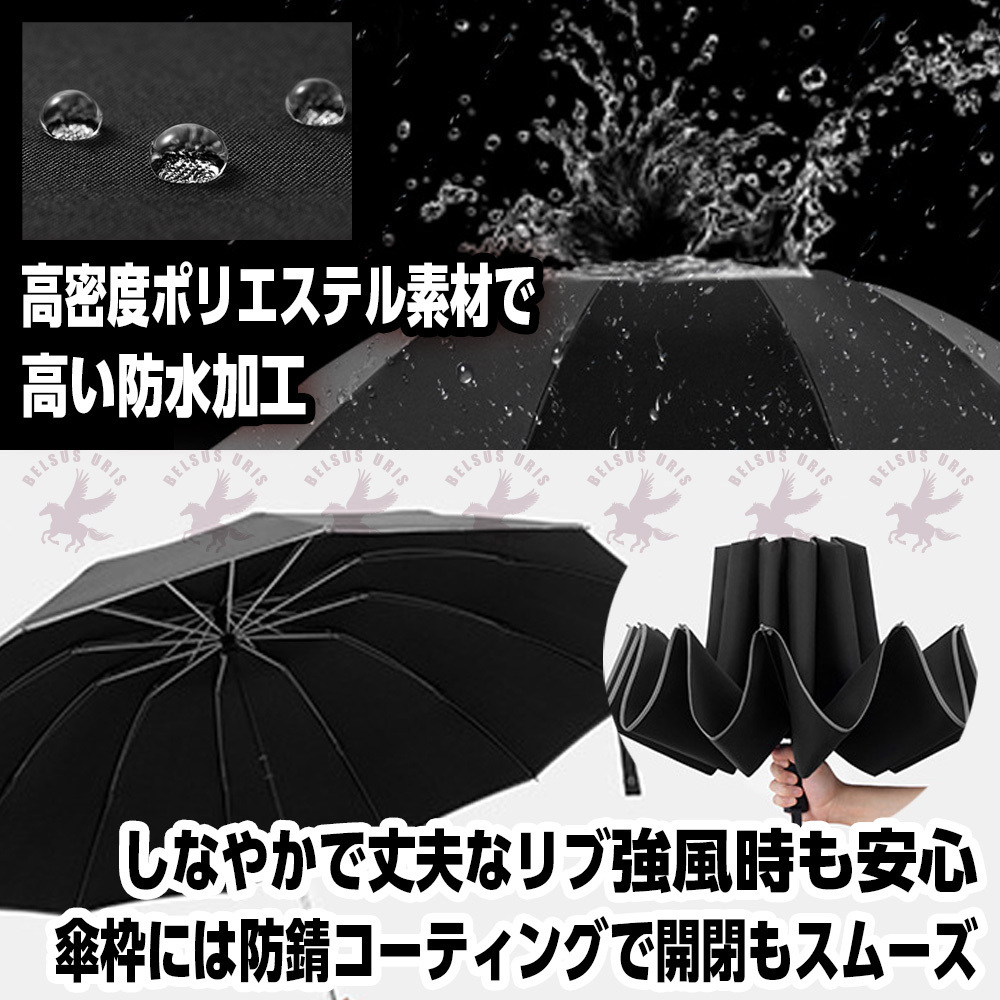 折りたたみ傘 大きい かさ メンズ レディース 折り畳み傘 晴雨兼用 UVカット 風に強い 12本骨 頑丈 撥水 丈夫 大きめ 青 送料無料_画像3