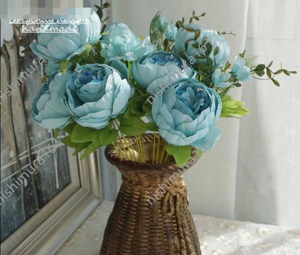  ручная работа *.. искусственный цветок 6 голова * стена украшение * вход lease * украшение * искусственный цветок * голубой 