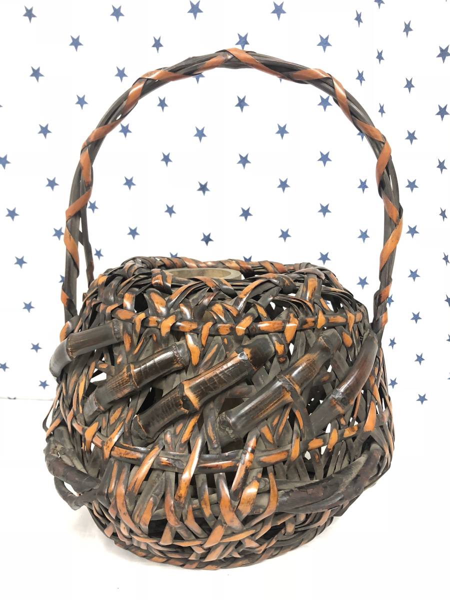 茶道具 花籠 在銘有 光岳作 花入 飾物 竹細工 華道具 竹工芸品y1512