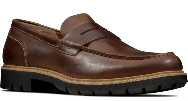 送料無料 CLARKS 26.5cm ペニー ローファー ダーク タン ブラウン レザー ビジネス オフィス カジュアル スーツ スニーカー ブーツ YYY100