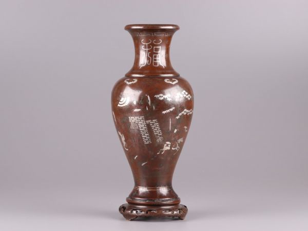中国古玩 唐物 古銅造 銀象嵌細工 花瓶 古作 時代物 極上品 初だし品 B0041