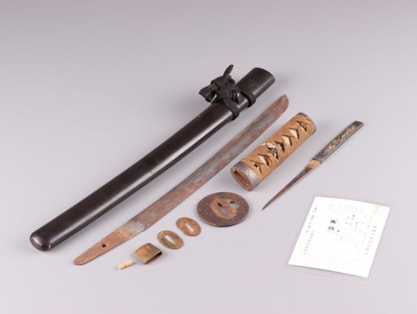 古美術 時代武具 脇差 32.8cm 無銘 登録付 拵え 外装 小柄 時代物 極上品 初だし品 2087_画像10