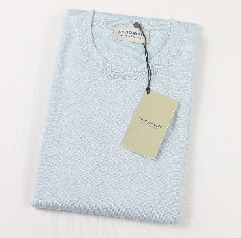 新品 John Smedley　ジョンスメドレー 最高級シーアイランドコットン　クルーネックTシャツ Lサイズ COAST BLUE