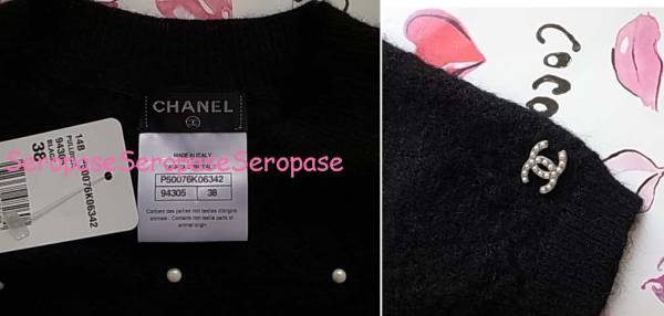 ★１４Ａシャネル CHANEL パール装飾が素敵な 半袖 セーター 黒 ３８_画像3